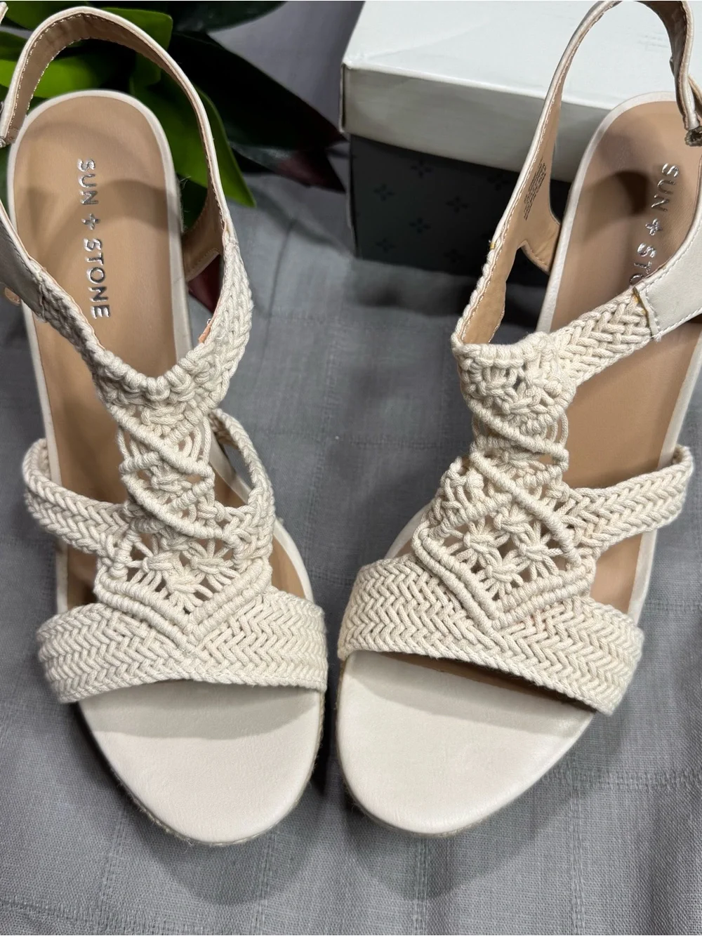 Sun + Stone Crochet Wedge Sandals Ivory Coastal Boho 11 - Picture 5 of 14